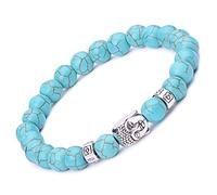 Infinite U Bracelet extensible en alliage et pierres de lave pour hommes et femmes Perles de 9 mm avec Bouddha Excellent pour le yoga, la méditation bleu