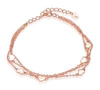 Infinite U Bracelet femme fille, en 925 argent sterling, multi-rangs orné des cœurs, bracelet réglable, couleur d'or rose, Cadeau Noël anniversaire