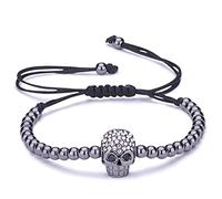 Infinite U Bracelet tressé réglable Multicolore Les Gouttes et Le crâne desséché orné Zirconium à la Mode en Alliage Zircon et Corde de Coton Noir pour Femme