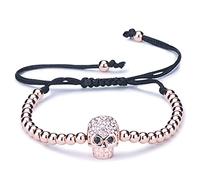Infinite U Bracelet tressé réglable Multicolore Les Gouttes et Le crâne desséché orné Zirconium à la Mode en Alliage Zircon et Corde de Coton pour Femme, One Size, Métal, Oxyde de zirconium, One Size,