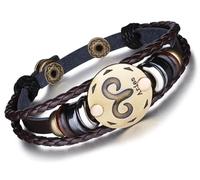 Infinite U Bracelet tressé rétro Multi-Rangs Les Douze Signes du Zodiaque Le Bélier en Alliage et Cuir Brun Sombre pour Femme Homme