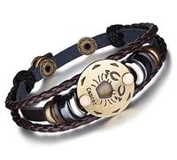 Infinite U Bracelet tressé rétro Multi-Rangs Les Douze Signes du Zodiaque Le Cancer en Alliage et Cuir Brun Sombre pour Femme Homme