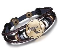 Infinite U Bracelet tressé rétro Multi-Rangs Les Douze Signes du Zodiaque Le Capricorne en Alliage et Cuir Brun Sombre pour Femme Homme