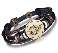 Infinite U Bracelet tressé rétro Multi-Rangs Les Douze Signes du Zodiaque Le Lion en Alliage et Cuir Brun Sombre pour Femme Homme