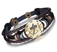 Infinite U Bracelet tressé rétro Multi-Rangs Les Douze Signes du Zodiaque Le Sagittaire en Alliage et Cuir Brun Sombre pour Femme Homme