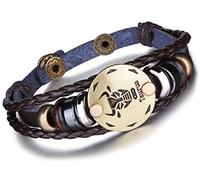 Infinite U Bracelet tressé rétro Multi-Rangs Les Douze Signes du Zodiaque Le Taureau en Alliage et Cuir Brun Sombre pour Femme Homme