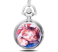 Infinite U Chat Paresseux/Chaton avec Miroir Fille/Femmes Petite Montre de Poche Quartz Pendentif avec Longue Collier