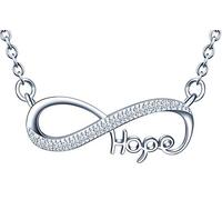 Infinite U Collier en argent 925, collier femme fille, pendentif de symbole de l'infini, décoré de lettres "Hope", avec la chaîne ajustable en argent 925, Zircon incrusté, argent