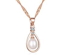 Infinite U Collier pour femme Larme d’Ange en argent 925 avec pendentif zircone cubique et perle en forme de goutte, couleur or rose