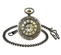 Infinite U Double Affichage de l'Heure Chiffres Romains Acier Main-Vent Montre de Poche Mécanique Bronzé