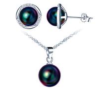 Infinite U Ensemble de bijoux de perle, Collier et Boucles d'oreilles en argent 925 pour femme fille, collier pendentif perle, boucles d'oreilles perle, orné zircon brillant, verte
