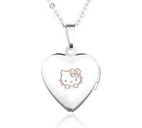 Infinite U Gravure de Laser Mignon Hello Kitty Acier Inoxydable Bleu Cœur Ouvert Médaillons Photo Femme Collier Pendentif pour Cadeau d'anniversaire