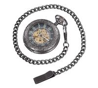 Infinite U Mécanique à Remontage Automatique Lumineux Montre de Poche Mécanique Style de Steampunk Squelette Creux en Acier Pendentif Collier Noir