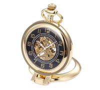 Infinite U Montre de Poche Mécanique pour homme femme, Unique Angle Droit Remontage Manuel Montre de Poche Mécanique Noir Chiffres Arabes en Acier Pendentif Collier d'or