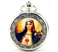 Infinite U Rétro Catholique Sainte Vierge Marie Argent Squelette Creux Montre de Poche Mécanique