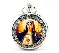 Infinite U Rétro Sainte Mère Argent Squelette Creux Mécanique Montre de Poche Pendentif Collier