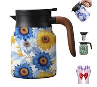 Infinitne Vintage Floral Pattern Tea - Built-in Infuser, Stainless Steel Insulated Tea Bottle, Temperature Control Teas Kettle for Loose Teas, Coffee Pot for Hot Drinks (G,1000ml)
