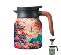 Infinitne Vintage Floral Teapot,Vintage Floral Pattern Tea Pot-Built-In Infuser,Insulated Stainless Steel Loose Teapot,for Travel (L)