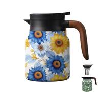 Infinitne Vintage Floral Teapot,Vintage Floral Pattern Tea Pot-Built-In Infuser,Insulated Stainless Steel Loose Teapot,for Travel (O)