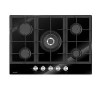 INFINITON 78GLN52 Plaque à gaz 5 zones Largeur 70 cm Noir Brûleur Triple Couronne Allumage électronique