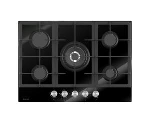 INFINITON 78GLN52 Plaque à gaz 5 zones Largeur 70 cm Noir Brûleur Triple Couronne Allumage électronique