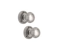 Infinity Decor Paire de boutons de porte traditionnels géorgiens à mortaise en chrome satiné 50 mm - Poignées rondes à ressort en laiton massif pour une utilisation intérieure et extérieure