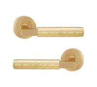 Infinity Decor Paire de poignées de porte à levier martelé sur rosace en différentes finitions 130 mm Idéal pour portes intérieures et extérieures Laiton satiné