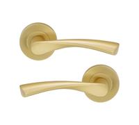 Infinity Decor Paire de poignées de porte à levier torsadées sur rosace ronde en laiton satiné - Idéal pour les portes intérieures et extérieures