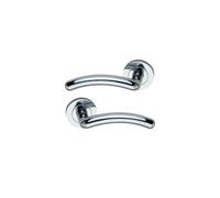 Infinity Decor Paire de poignées de porte modernes en chrome poli avec levier incurvé sur rosace - Idéal pour porte intérieure et extérieure