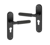 Infinity Decor Paire de poignées de porte modernes moletées sur plaque arrière Euro Lock - pour porte intérieure et extérieure (noir mat)