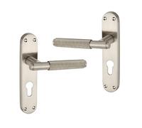 Infinity Decor Poignée de porte moletée en nickel satiné sur plaque arrière 185 mm x 45 mm - Convient pour toutes les portes intérieures et extérieures