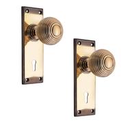 Infinity Decor Verrou à bouton sur plaque arrière pour salle de bain Laiton | Paire de poignées en laiton massif pour porte de cuisine, salle de bain pour intérieur et extérieur, usage résidentiel et