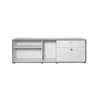 Infinity Étagère de bureau,1 tiroir, 1 rabat, 3 compartiments ouverts, gris clair brillant, chromé.