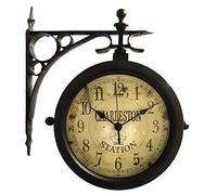 Infinity Instruments Charelston Metal Outdoor Clock, Waterproof Double Sided Train Station Clock & Thermometer