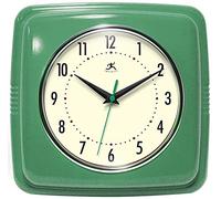 Infinity Instruments Horloge Murale carrée silencieuse rétro 22,9 cm pour Cuisine, Salle à Manger, Mouvement à Quartz (Vert)