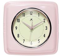 Infinity Instruments Horloge Murale carrée silencieuse rétro 22,9 cm pour Cuisine, Salle à Manger, Mouvement à Quartz (Rose)