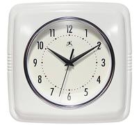 Infinity Instruments Horloge Murale rétro - Horloge carrée de 22,9 cm - Silencieuse sans tic-tac Moderne - Horloge de Cuisine, Bureau, Salle à Manger, Horloge Murale Vintage décorative - Blanc