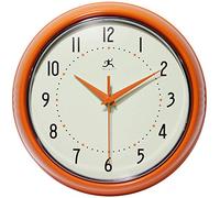Infinity Instruments LTD. Horloge Murale rétro 22,9 cm silencieuse sans tic-tac pour Cuisine, Salle à Manger, Mouvement à Quartz, Horloge Murale rétro décorative (Orange)