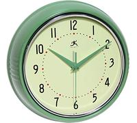 Infinity Instruments LTD. Horloge Murale rétro 22,9 cm silencieuse sans tic-tac pour Cuisine, Salle à Manger, Mouvement à Quartz, Horloge Murale rétro décorative (Vert)