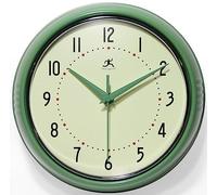 Infinity Instruments LTD. Horloge Murale rétro 30,5 cm silencieuse sans tic-tac pour Cuisine, Salle à Manger, Mouvement à Quartz, Horloge Murale rétro décorative (Vert)
