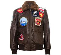 Infinity Leather Blouson Aviateur Top Gun Air Force Marron A2 Voyage en Cuir Pour Homme Avec Col et Patchs en Peau de Mouton XS