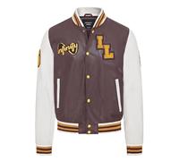 Infinity Leather Blouson Bomber Letterman en Cuir Blanc Bordeaux pour Homme
