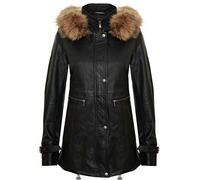 Infinity Leather Blouson en Cuir Chaud Noir pour Femme Parka à Capuche Détachable M