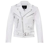 Infinity Leather Blouson Motard Brando en Cuir Blanc pour Homme Blouson en Peau de Vache Rétro Rock 3XL
