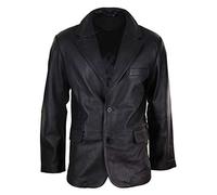 Infinity Leather Blouson pour Homme Coupe Classique en Cuir véritable Fermeture à 2 Boutons Vintage - Noir M