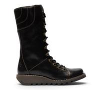 Infinity Leather Bottines de Combat décontractées Fly Ster pour Femmes, en Cuir Noir, à Lacets et Fermeture éclair.