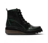 Infinity Leather Bottines Fly HAZI pour Femmes, en Cuir Vert pétrole, à Talon compensé et Lacets.