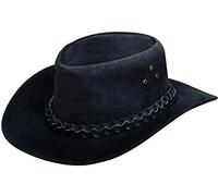 Infinity Leather Chapeau Australien Noir Unisexe Style Western Cowboy Outback en Daim Véritable Cuir Daim XL