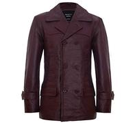 Infinity Leather Hommes Bourgogne Naval Allemand Dr Who Peau de Vache Pea en Cuir Manteau 5XL