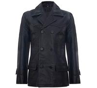 Infinity Leather Hommes Noir Naval Allemand Dr Who Peau de Vache Pea en Cuir Manteau 5XL